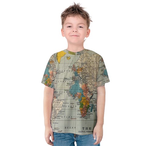 Vintage World Map Kids  Cotton Tee by pakminggu