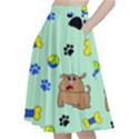 Dog Pattern Seamless Blue Background Scrapbooking A-Line Full Circle Midi Skirt With Pocket View2