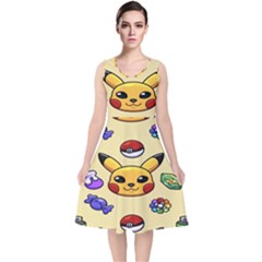 Pikachu V-neck Midi Sleeveless Dress  by artworkshop