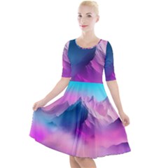 Landscape Mountain Colorful Nature Quarter Sleeve A-line Dress