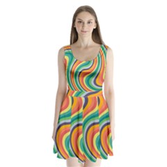 Swirl Twirl Rainbow Retro Split Back Mini Dress 