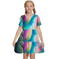 Jungle Moon Light Plants Space Kids  Short Sleeve Tiered Mini Dress by Ravend