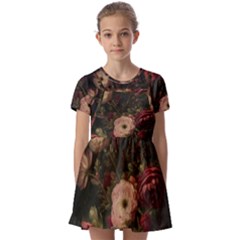 Flower Nature Background Bloom Kids  Short Sleeve Pinafore Style Dress by Ravend