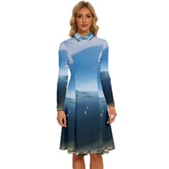 Futuristic City Fantasy Scifi Long Sleeve Shirt Collar A-line Dress