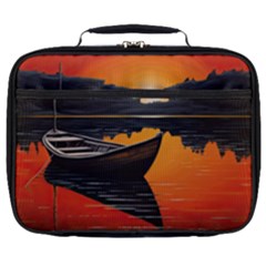 Boat Sunset Lake Water Nature Full Print Lunch Bag