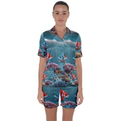 Fish Sea Ocean Satin Short Sleeve Pajamas Set