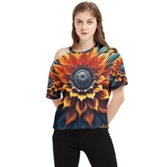 Flower Plant Geometry One Shoulder Cut Out Tee