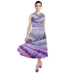 Lavender Flower Tree Round Neck Boho Dress