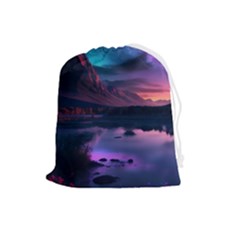Lake Mountain Night Sea Flower Nature Drawstring Pouch (large) by Ravend
