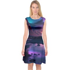 Lake Mountain Night Sea Flower Nature Capsleeve Midi Dress by Ravend