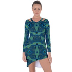 Mazipoodles Origami Chintz A - Navy Lime Blue Black Asymmetric Cut-out Shift Dress by Mazipoodles