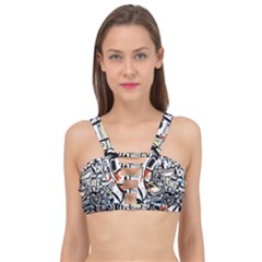 New York City Nyc Broadway Doodle Art Cage Up Bikini Top by Grandong