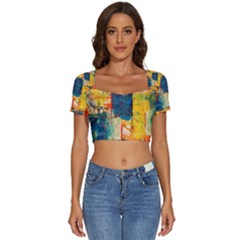 Wall Art Short Sleeve Square Neckline Crop Top  by artworkshop