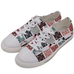 Mint Black Coral Heart Paisley Men s Low Top Canvas Sneakers by Grandong