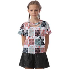 Mint Black Coral Heart Paisley Kids  Front Cut Tee by Grandong