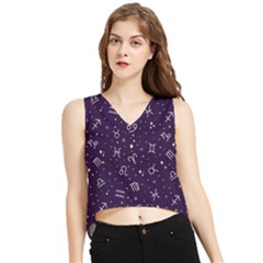 Vector Seamless Dark Zodiac Sign Star Symbol Pattern V-neck Cropped Tank Top by Grandong