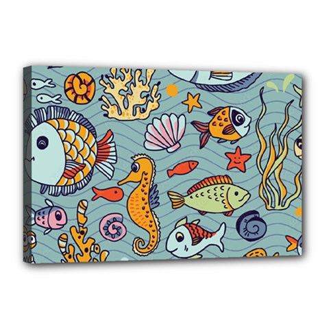 Cartoon Underwater Seamless Pattern With Crab Fish Seahorse Coral Marine Elements Canvas 18  X 12  (stretched) by Grandong