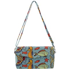 Cartoon Underwater Seamless Pattern With Crab Fish Seahorse Coral Marine Elements Removable Strap Clutch Bag by Grandong