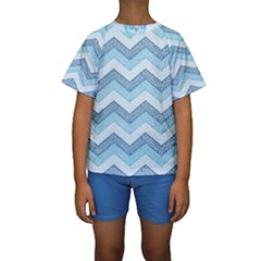 Seamless Pattern Of Cute Summer Blue Line Zigzag Kids  Short Sleeve Swimwear by Grandong