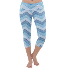 Seamless Pattern Of Cute Summer Blue Line Zigzag Capri Yoga Leggings by Grandong