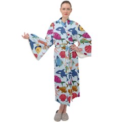 Sea Creature Themed Artwork Underwater Background Pictures Maxi Velvet Kimono by Grandong