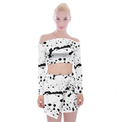 Monochrome Mirage  Off Shoulder Top With Mini Skirt Set by dflcprintsclothing