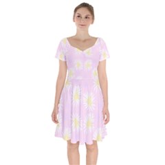 Mazipoodles Bold Daisies Pink Short Sleeve Bardot Dress by Mazipoodles