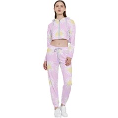 Mazipoodles Bold Daisies Pink Cropped Zip Up Lounge Set by Mazipoodles