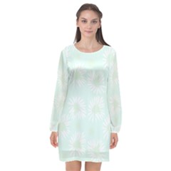 Mazipoodles Bold Daisies Spearmint Long Sleeve Chiffon Shift Dress  by Mazipoodles