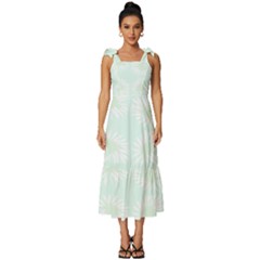 Mazipoodles Bold Daisies Spearmint Tie-strap Tiered Midi Chiffon Dress by Mazipoodles