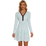 Mazipoodles Bold Daisies Spearmint Long Sleeve Deep V Mini Dress 