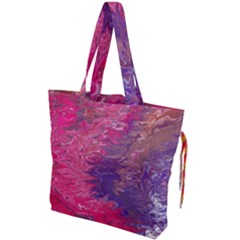 Fuchsia Flow Drawstring Tote Bag by kaleidomarblingart