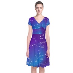 Realistic Night Sky With Constellations Short Sleeve Front Wrap Dress by Cowasu