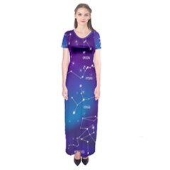 Realistic Night Sky With Constellations Short Sleeve Maxi Dress by Cowasu
