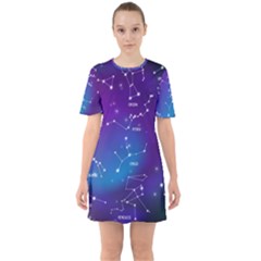 Realistic Night Sky With Constellations Sixties Short Sleeve Mini Dress by Cowasu