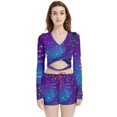 Realistic Night Sky With Constellations Velvet Wrap Crop Top And Shorts Set by Cowasu