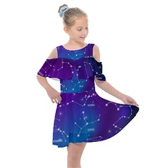 Realistic Night Sky With Constellations Kids  Shoulder Cutout Chiffon Dress