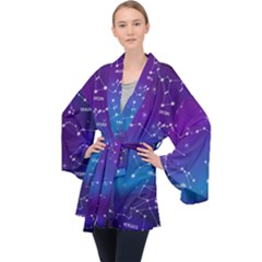 Realistic Night Sky With Constellations Long Sleeve Velvet Kimono  by Cowasu