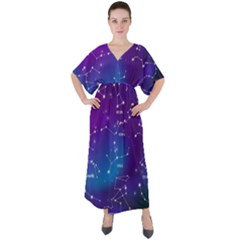 Realistic Night Sky With Constellations V-neck Boho Style Maxi Dress by Cowasu