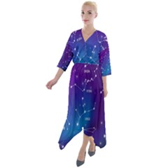 Realistic Night Sky With Constellations Quarter Sleeve Wrap Front Maxi Dress by Cowasu
