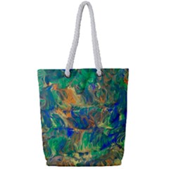 Blue On Green Flow Full Print Rope Handle Tote (small) by kaleidomarblingart