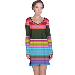 Horizontal Line Colorful Long Sleeve Nightdress