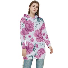 Pattern Flowers Texture Design Women s Long Oversized Pullover Hoodie