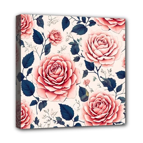 Flowers Pattern Plant Mini Canvas 8  X 8  (stretched)
