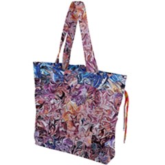 Abstract Waves Drawstring Tote Bag by kaleidomarblingart