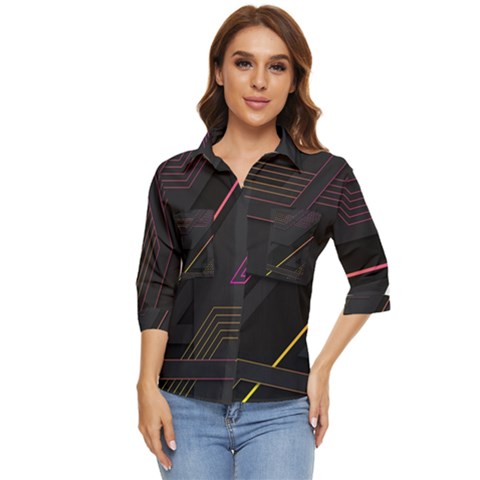Gradient-geometric-shapes-dark-background Women s Quarter Sleeve Pocket Shirt by pakminggu