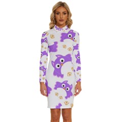 Purple-owl-pattern-background Long Sleeve Shirt Collar Bodycon Dress by pakminggu