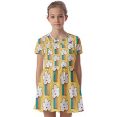 Smile-cloud-rainbow-pattern-yellow Kids  Short Sleeve Pinafore Style Dress by pakminggu