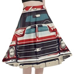Car Vehicle Vintage Automobile A-line Full Circle Midi Skirt With Pocket