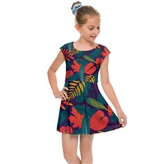 Leaves Pattern Seamless Kids  Cap Sleeve Dress